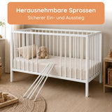 Kids Collective Babybett Kinderbett Beistellbett | Modulares Gitterbett Lattenrost 3-fach höhenverstellbar & abnehmbare Sprossen | Baby Bett Holz Kinderzimmer | 60x120 & 70x140 cm