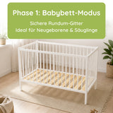 Kids Collective Babybett Kinderbett Beistellbett mit Halbschiene | Modulares Gitterbett Lattenrost 3-fach höhenverstellbar & abnehmbare Sprossen | Baby Bett Holz Kinderzimmer | 60x120 & 70x140 cm