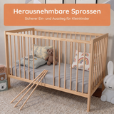 Kids Collective Babybett Kinderbett Beistellbett mit Halbschiene | Modulares Gitterbett Lattenrost 3-fach höhenverstellbar & abnehmbare Sprossen | Baby Bett Holz Kinderzimmer | 60x120 & 70x140 cm