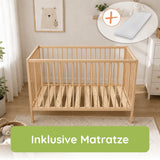 Kids Collective Babybett Kinderbett Beistellbett mit Halbschiene | Modulares Gitterbett Lattenrost 3-fach höhenverstellbar & abnehmbare Sprossen | Baby Bett Holz Kinderzimmer | 60x120 & 70x140 cm
