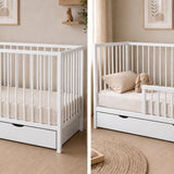 Kids Collective Babybett Kinderbett Beistellbett mit Halbschiene | Modulares Gitterbett Lattenrost 3-fach höhenverstellbar & abnehmbare Sprossen | Baby Bett Holz Kinderzimmer | 60x120 & 70x140 cm