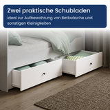 Home Collective Funktionsbett Ausziehbett Daybett Bett mit Schubladen und Matratze | Gästebett Tagesbett Jugendzimmer Schlafzimmer Möbel | ausziehbar auf 160x200 cm mit Rollenführung | weiß