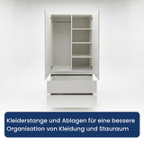 Home Collective Schrank Mehrzweckschrank Kleiderschrank 90x50x180 cm | Garderobenschrank Aktenschrank Hochschrank | 2 Türen & 2 Schubladen | griffloses Design robuster Holzwerkstoff