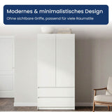 Home Collective Schrank Mehrzweckschrank Kleiderschrank 90x50x180 cm | Garderobenschrank Aktenschrank Hochschrank | 2 Türen & 2 Schubladen | griffloses Design robuster Holzwerkstoff