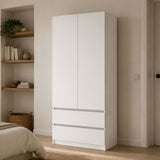 Home Collective Schrank Mehrzweckschrank Kleiderschrank 90x50x180 cm | Garderobenschrank Aktenschrank Hochschrank | 2 Türen & 2 Schubladen | griffloses Design robuster Holzwerkstoff
