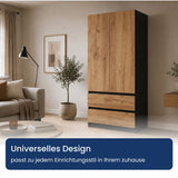 Home Collective Schrank Mehrzweckschrank Kleiderschrank 90x50x180 cm | Garderobenschrank Aktenschrank Hochschrank | 2 Türen & 2 Schubladen | griffloses Design robuster Holzwerkstoff