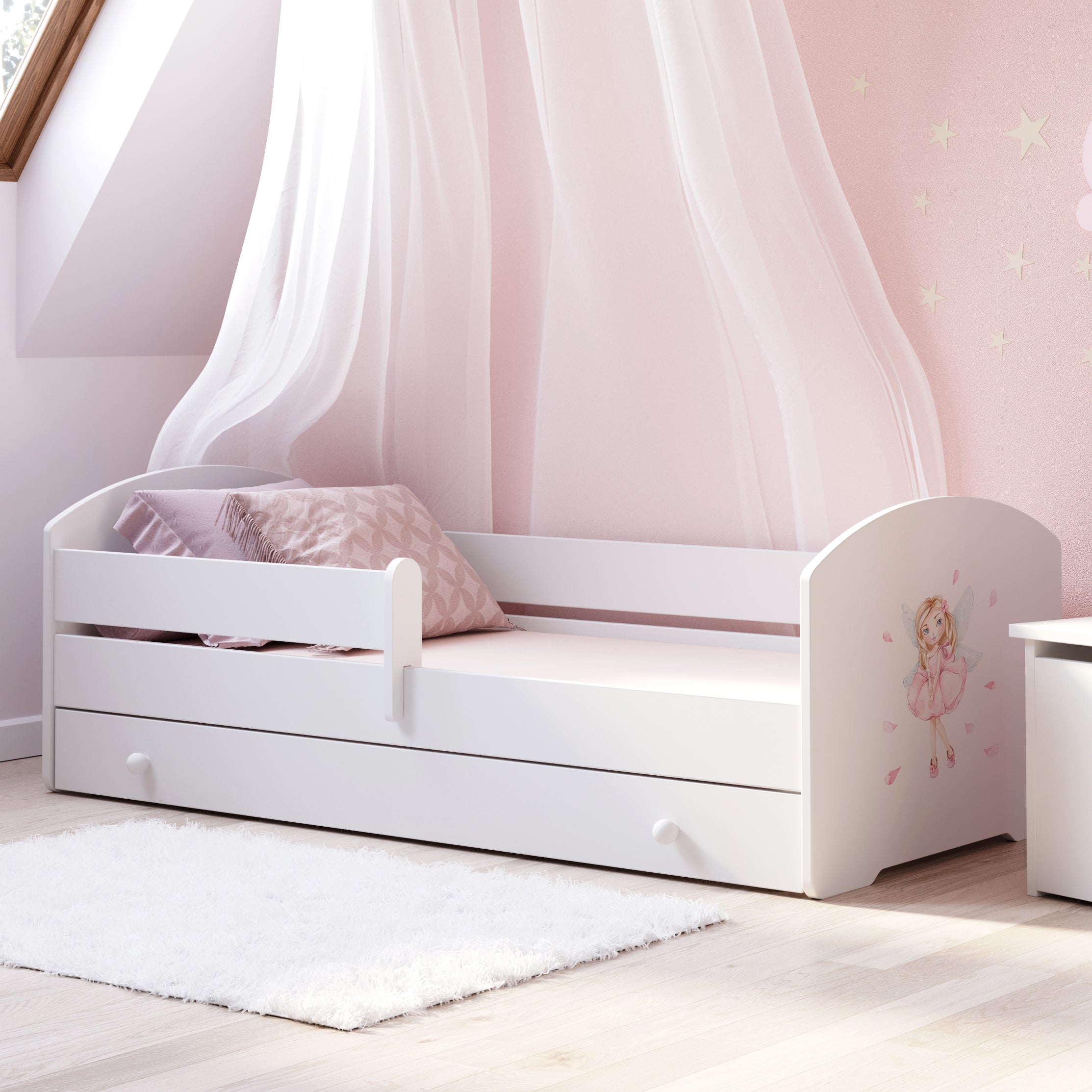 Kids Collective Kinderbett 70x140 / 80x160 Komplett Set inkl. Matratze, Lattenrost, Schublade & Rausfallschutz | Einzelbett für Kinder von 2 – 10 Jahren | weiß mit wählbarem Motiv