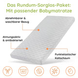 Kinderbett 140x70 cm mit Matratze (optional), Lattenrost, Schublade und Raufallschutz Vollholz in weiß - 70 x 140 perfekte Größe nach Gitterbett Babybett