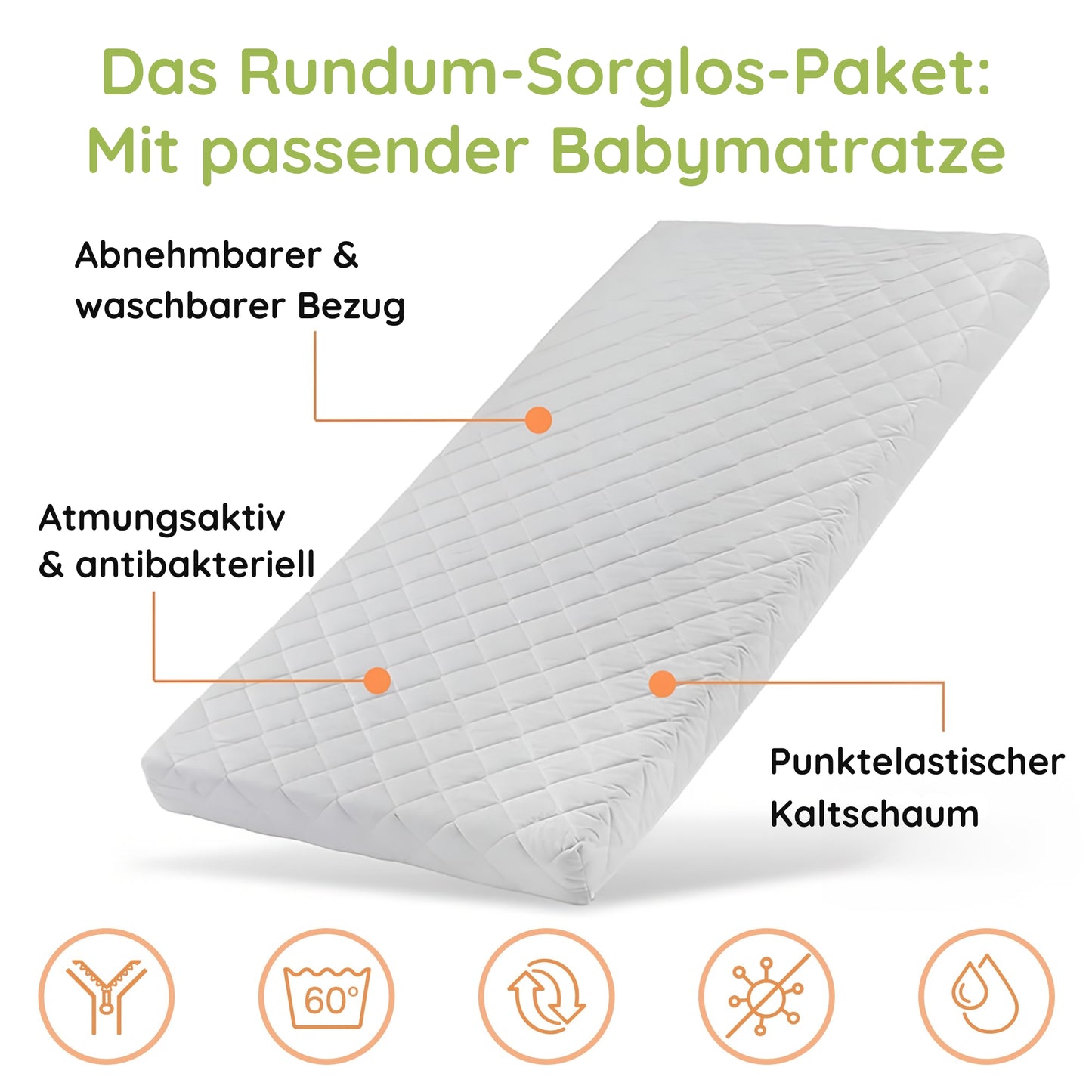 Kinderbett 140x70 cm mit Matratze (optional), Lattenrost, Schublade und Raufallschutz Vollholz in weiß - 70 x 140 perfekte Größe nach Gitterbett Babybett