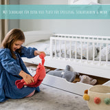 Kinderbett 140x70 cm mit Matratze (optional), Lattenrost, Schublade und Raufallschutz Vollholz in weiß - 70 x 140 perfekte Größe nach Gitterbett Babybett