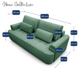 Home Collective Sofa Couch Schlafsofa ausziehbar inkl. Bettkasten Schlafcouch Gästebett 250 cm | weicher Velours & Easy Clean | Wohnzimmer Sofa quadratische Steppung | inkl. Kissen