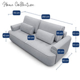 Home Collective Sofa Couch Schlafsofa ausziehbar inkl. Bettkasten Schlafcouch Gästebett 250 cm | weicher Velours & Easy Clean | Wohnzimmer Sofa quadratische Steppung | inkl. Kissen