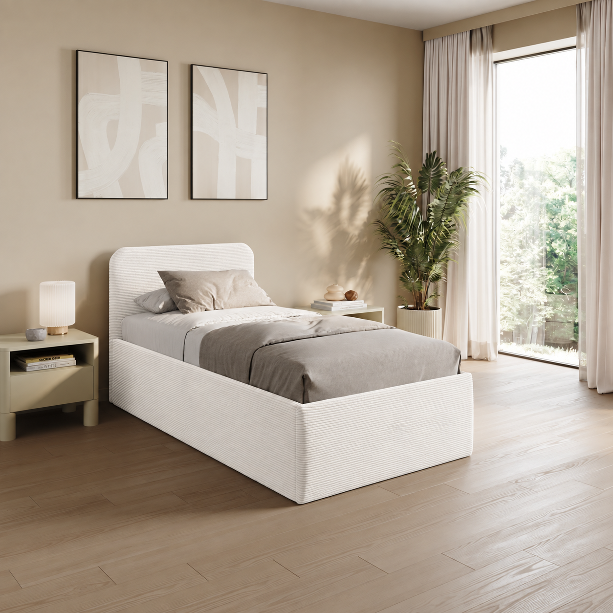 Home Collective Polsterbett Doppelbett Bett mit verstellbarem Lattenrost & Stauraum, wählbare Matratze (Federkern H2 / Kaltschaum H3) viele Größen verfügbar Kordstoff