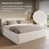 Home Collective Polsterbett Doppelbett Bett mit verstellbarem Lattenrost & Stauraum, wählbare Matratze (Federkern H2 / Kaltschaum H3) viele Größen verfügbar Kordstoff