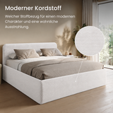 Home Collective Polsterbett Doppelbett Bett mit verstellbarem Lattenrost & Stauraum, wählbare Matratze (Federkern H2 / Kaltschaum H3) viele Größen verfügbar Kordstoff