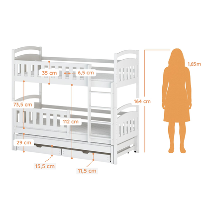 Hochbett 90x200 Etagenbett Kinderbett Jugendbett Stockbett 3 Kinder, zwei Schubladen & Rausfallschutz Kinder Bett umbaubar in 3 Einzelbetten | von 4. bis 16. Lebensjahr | inkl. Lattenrosten