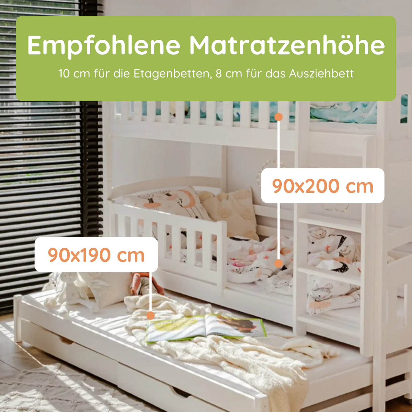 Hochbett 90x200 Etagenbett Kinderbett Jugendbett Stockbett 3 Kinder, zwei Schubladen & Rausfallschutz Kinder Bett umbaubar in 3 Einzelbetten | von 4. bis 16. Lebensjahr | inkl. Lattenrosten