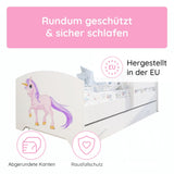 Kids Collective Kinderbett 70x140 / 80x160 Komplett Set inkl. Matratze, Lattenrost, Schublade & Rausfallschutz | Einzelbett für Kinder von 2 – 10 Jahren | weiß mit wählbarem Motiv