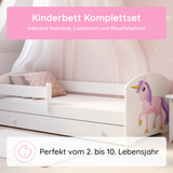 Kids Collective Kinderbett 70x140 / 80x160 Komplett Set inkl. Matratze, Lattenrost, Schublade & Rausfallschutz | Einzelbett für Kinder von 2 – 10 Jahren | weiß mit wählbarem Motiv