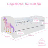 Kids Collective Kinderbett 70x140 / 80x160 Komplett Set inkl. Matratze, Lattenrost, Schublade & Rausfallschutz | Einzelbett für Kinder von 2 – 10 Jahren | weiß mit wählbarem Motiv