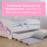 Kids Collective Kinderbett 70x140 / 80x160 Komplett Set inkl. Matratze, Lattenrost, Schublade & Rausfallschutz | Einzelbett für Kinder von 2 – 10 Jahren | weiß mit wählbarem Motiv