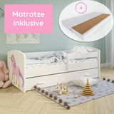 Kids Collective Kinderbett 70x140 / 80x160 Komplett Set inkl. Matratze, Lattenrost, Schublade & Rausfallschutz | Einzelbett für Kinder von 2 – 10 Jahren | weiß mit wählbarem Motiv