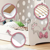 Kinderbett Jugendbett 70x140 | 80x160 cm mit Matratze, Schublade und Lattenrost, Katzen Motiv MDF-Holz Made in Europe