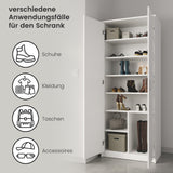 Armoire armoire polyvalente avec amortisseur de porte SOFT CLOSE (en option) blanc 74 cm largeur 180 cm hauteur avec quatre ou six étagères, classeur organisateur d'armoire domestique en bois MDF