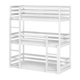Lit mezzanine B-stock 90x200 lit superposé triple pour adultes et enfants, lit superposé pour trois personnes avec 3x sommiers à lattes, protection contre les chutes, bois massif blanc
