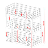Lit mezzanine B-stock 90x200 lit superposé triple pour adultes et enfants, lit superposé pour trois personnes avec 3x sommiers à lattes, protection contre les chutes, bois massif blanc