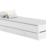 Lit d'appoint lit 90x200 cm avec matelas (en option), tiroir &amp; sommier à lattes en bois MDF blanc 200 x 90