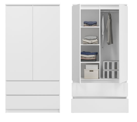 Home Collective Kleiderschrank Schrank Mehrzweckschrank Haushaltsschrank 90x50x180 cm (BxTxH)  mit 2 Schubladen, 3 Einlegeböden & Kleiderstange  – robust, platzsparend & vielseitig