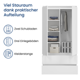 Home Collective Kleiderschrank Schrank Mehrzweckschrank Haushaltsschrank 90x50x180 cm (BxTxH)  mit 2 Schubladen, 3 Einlegeböden & Kleiderstange  – robust, platzsparend & vielseitig