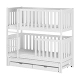 B-WARE: Hochbett 80x180 / 90x200 cm mit Ausziehbett, zwei Schubladen, extra hoher Rausfallschutz, umbaubar in 3 Einzelbetten, weiss