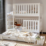 B-WARE: Hochbett 80x180 / 90x200 cm mit Ausziehbett, zwei Schubladen, extra hoher Rausfallschutz, umbaubar in 3 Einzelbetten, weiss
