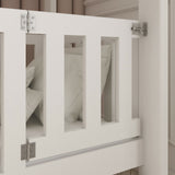 Hochbett 80x180 mit zwei Matratzen und schließbarem Rausfallschutz Etagenbett mit Sicherheitstüren, zwei Schubladen, Lattenrost, umbaubar in 2 Einzelbetten, Vollholz massiv in weiss