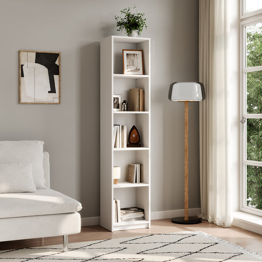 Bücherregal Aktenregal Standregal Raumteiler weiß mit 5 offenen Fächern aus MDF Holz | Breite 40 cm, 50 cm oder 60 cm