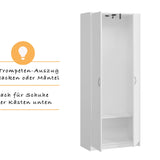 Garderobenschrank Garderobe Mehrzweckschrank weiß 74cm Breite 180cm Höhe mit Trompeten-Auszug und Extra-Fach, Kleiderschrank Organizer aus MDF Holz
