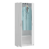 Garderobenschrank Garderobe Mehrzweckschrank weiß 74cm Breite 180cm Höhe mit Trompeten-Auszug und Extra-Fach, Kleiderschrank Organizer aus MDF Holz