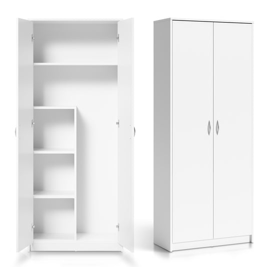 Mehrzweckschrank Haushaltsschrank Besenschrank weiß 74cm Breite 180cm Höhe mit Einlegeböden und Extra-Fach, Schrank Organizer aus MDF Holz