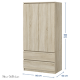 Home Collective Kleiderschrank Schrank Mehrzweckschrank Haushaltsschrank 90x50x180 cm (BxTxH)  mit 2 Schubladen, 3 Einlegeböden & Kleiderstange  – robust, platzsparend & vielseitig