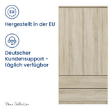 Home Collective Kleiderschrank Schrank Mehrzweckschrank Haushaltsschrank 90x50x180 cm (BxTxH)  mit 2 Schubladen, 3 Einlegeböden & Kleiderstange  – robust, platzsparend & vielseitig