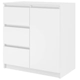Commode avec 3 tiroirs et 1 porte 80x75x40 cm (L/H/P) étroite en blanc, buffet haut armoire polyvalente chambre à coucher
