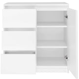 Commode avec 3 tiroirs et 1 porte 80x75x40 cm (L/H/P) étroite en blanc, buffet haut armoire polyvalente chambre à coucher