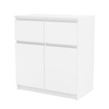Commode avec 2 tiroirs et 2 portes 70x75x40 cm (L/H/P) étroite en blanc, buffet haut armoire polyvalente chambre à coucher