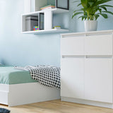 Commode avec 2 tiroirs et 2 portes 70x75x40 cm (L/H/P) étroite en blanc, buffet haut armoire polyvalente chambre à coucher