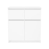 Commode avec 2 tiroirs et 2 portes 70x75x40 cm (L/H/P) étroite en blanc, buffet haut armoire polyvalente chambre à coucher