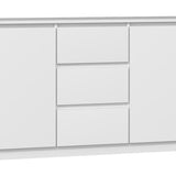 Commode avec 3 ou 4 tiroirs et 2 portes étroites en blanc, buffet haut, armoire polyvalente pour chambre à coucher