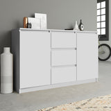 Commode avec 3 ou 4 tiroirs et 2 portes étroites en blanc, buffet haut, armoire polyvalente pour chambre à coucher