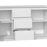 Commode avec 3 ou 4 tiroirs et 2 portes étroites en blanc, buffet haut, armoire polyvalente pour chambre à coucher